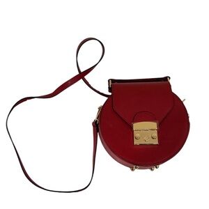TORO Firenze Red Leather Round Crossbody Bag Made in Italy Gold Hardware